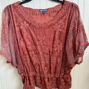 Democracy Women's Lace Blouse - Rust Red